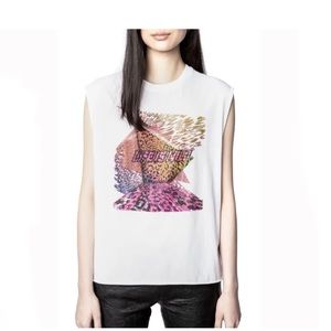 ZADIG & Voltaire “life is wild” rhinestud sleeveless raw edge tee size small NWT